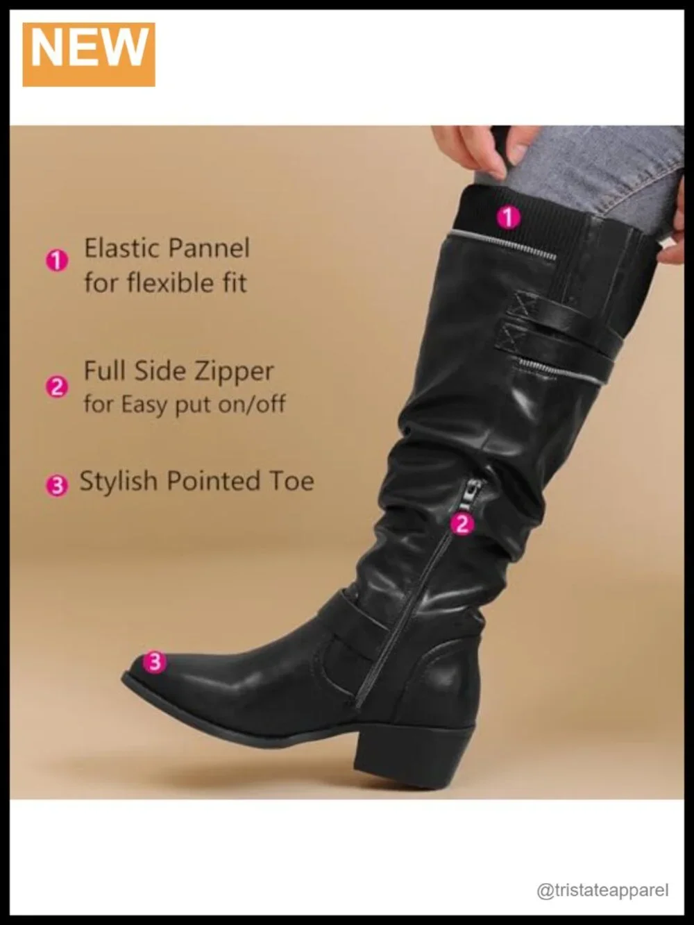 Extra Wide Calf Knee High Boots Wide Width Low Heeled Zip Closure Winter Fall